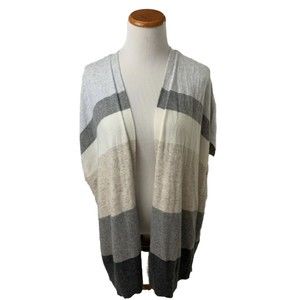Loft NWT Gray Beige Striped Sleeveless Vest Open Front Cardigan Sweater Size S